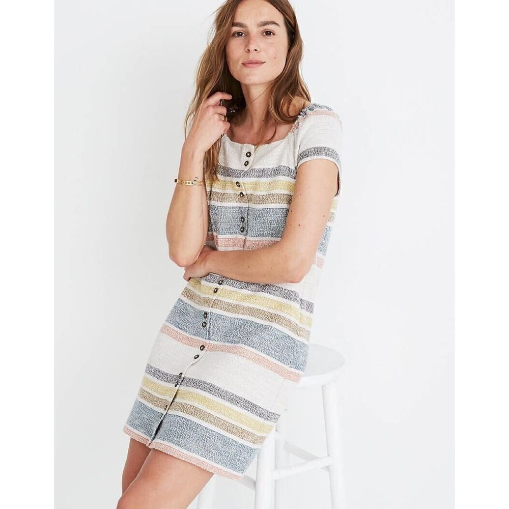Madewell Texture & Thread Cap-Sleeve Dress in Stripe